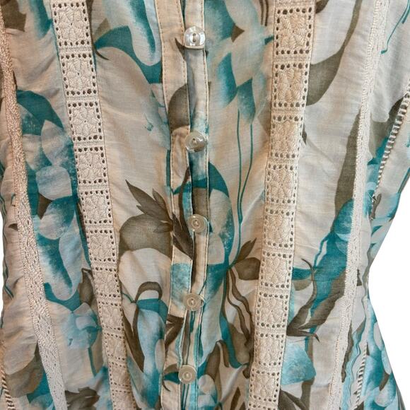 Nygard Collection Silk Blend SZ 12P Crochet Tie Back Cap Sleeve Boho Chic Floral - Picture 5 of 10